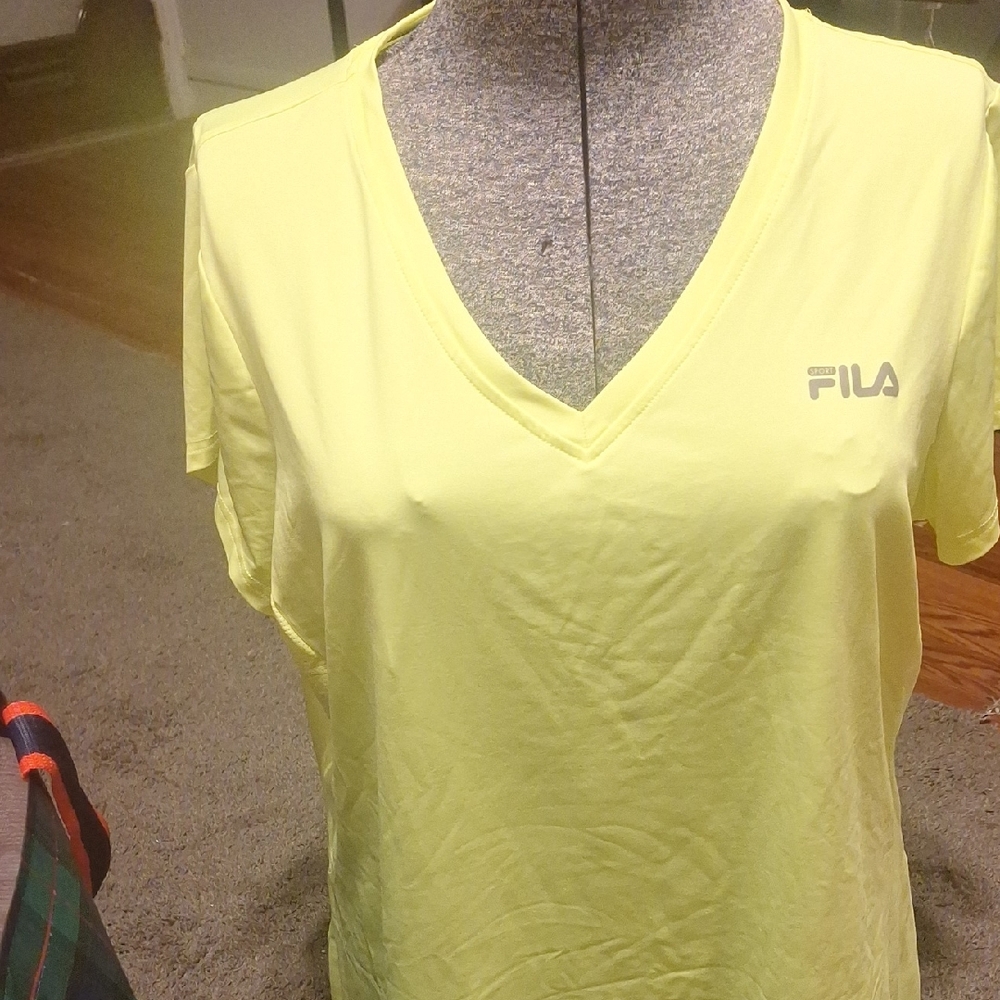 FILA Women's V-Neck Performance Tee in Pale Yellow